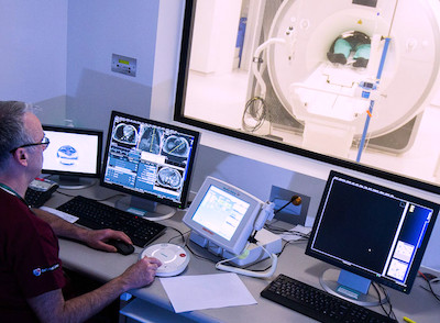 A patient in an MRI scanner at Barts Heart Centre