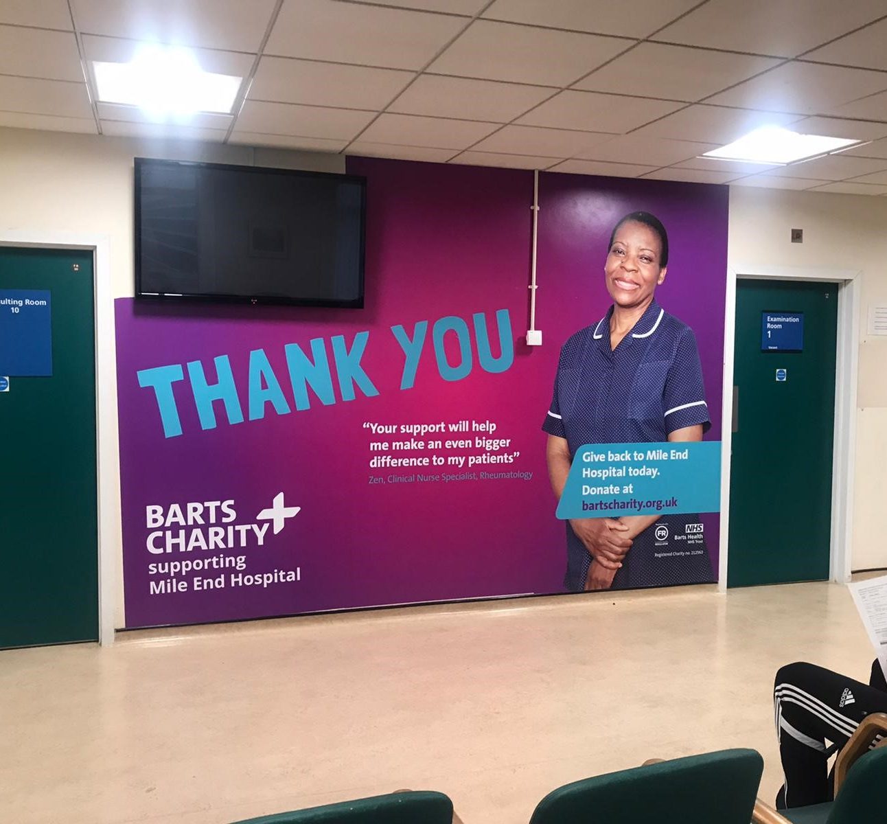 Fundraising wall vinyl at Mile End Hospital