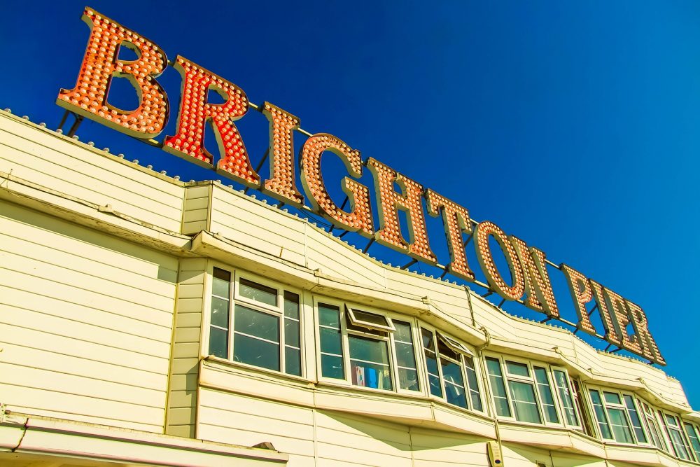 Sign for the Brighton Pier at the end of the London to Brighton cycle