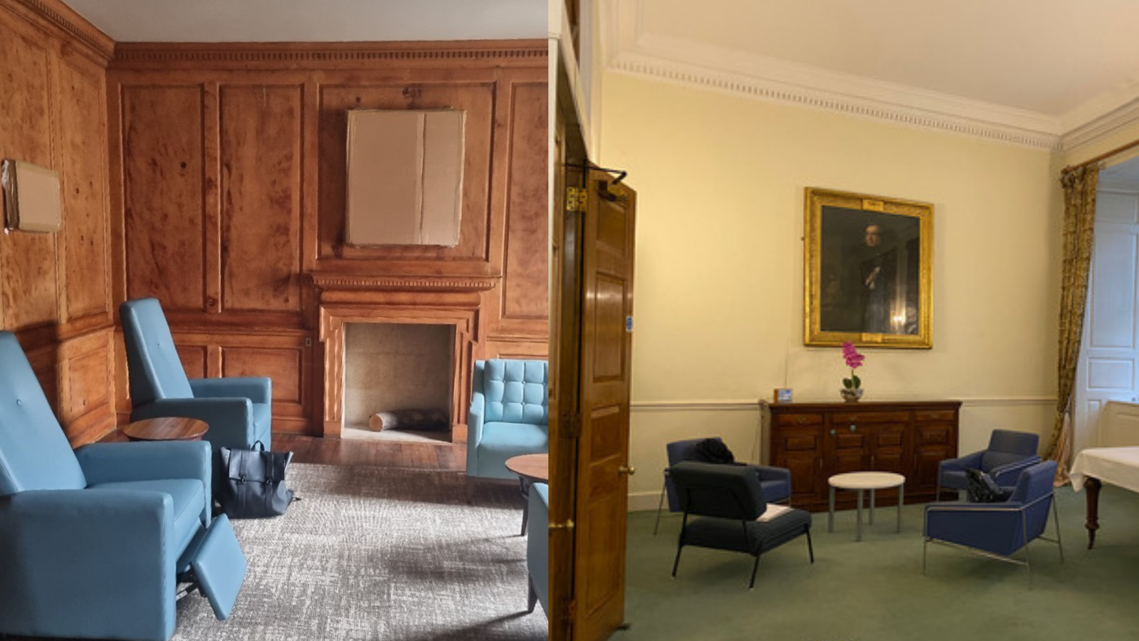 Before and after pictures of the St Bartholomew's staff wellbeing hub