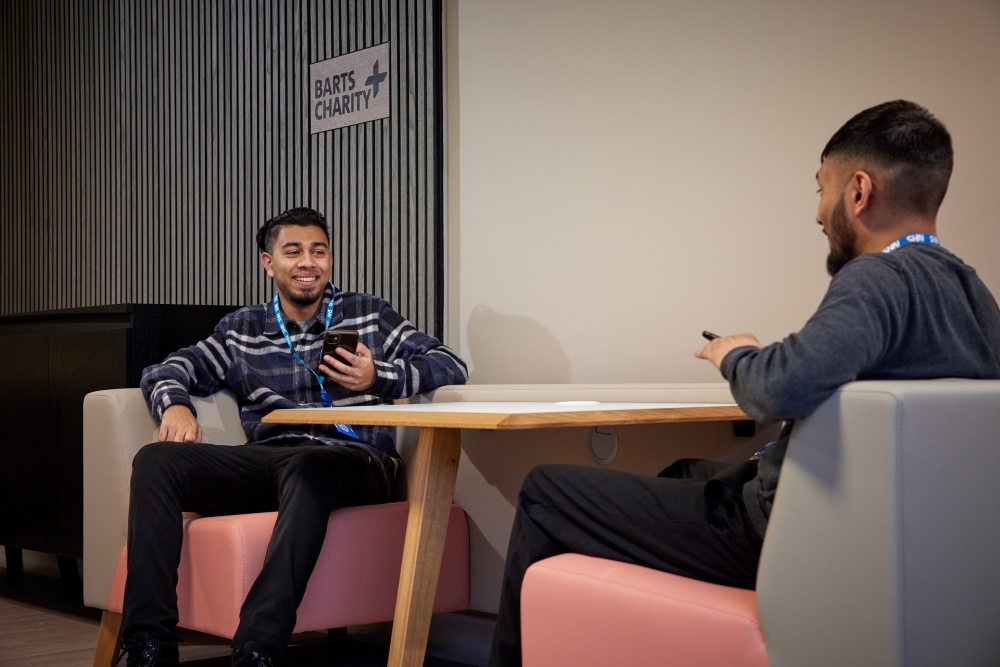 NHS staff seen enjoying their new wellbeing hub at Mile End Hospital