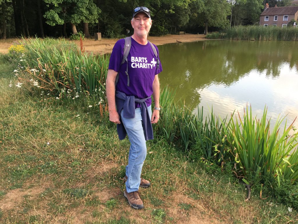 Julian Goode in a Barts Charity T shirt before his charity walk