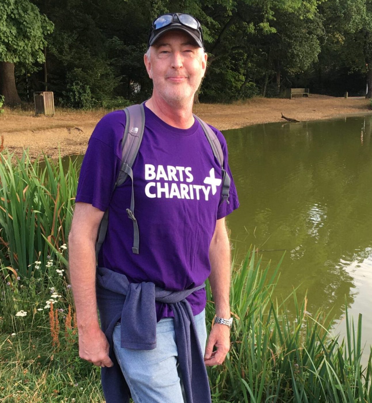 Julian Goode in a Barts Charity T shirt before his charity walk