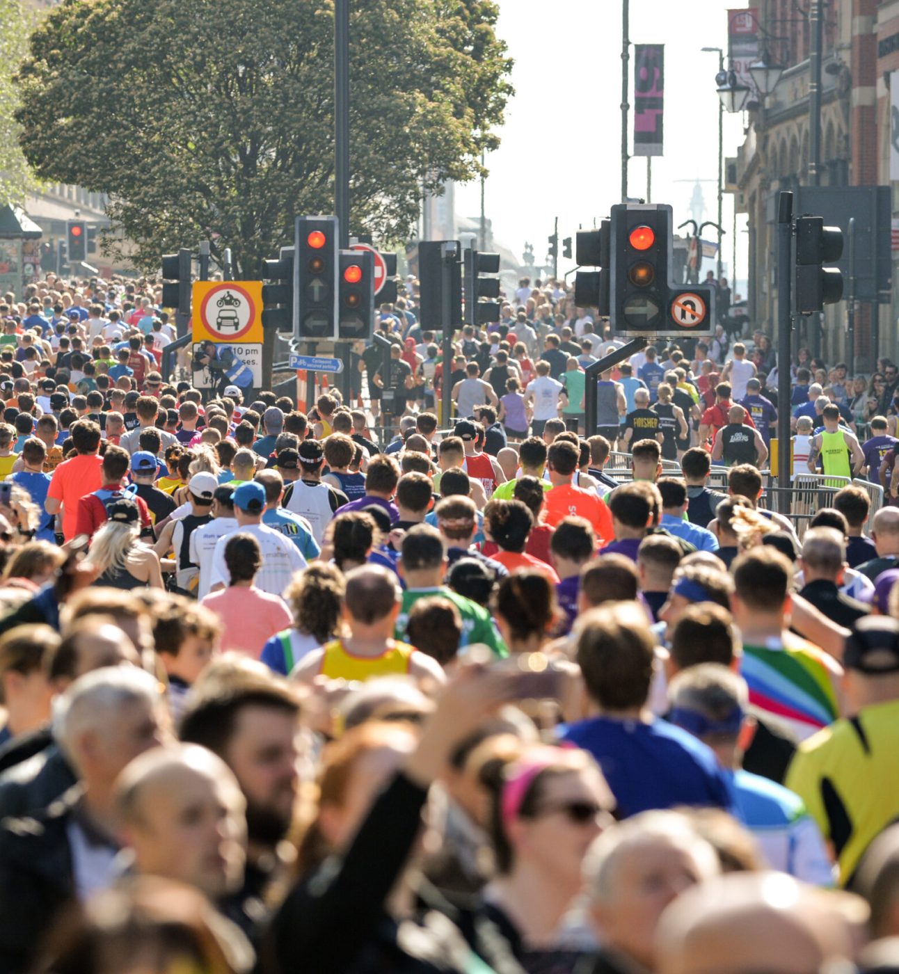 Runners in a city