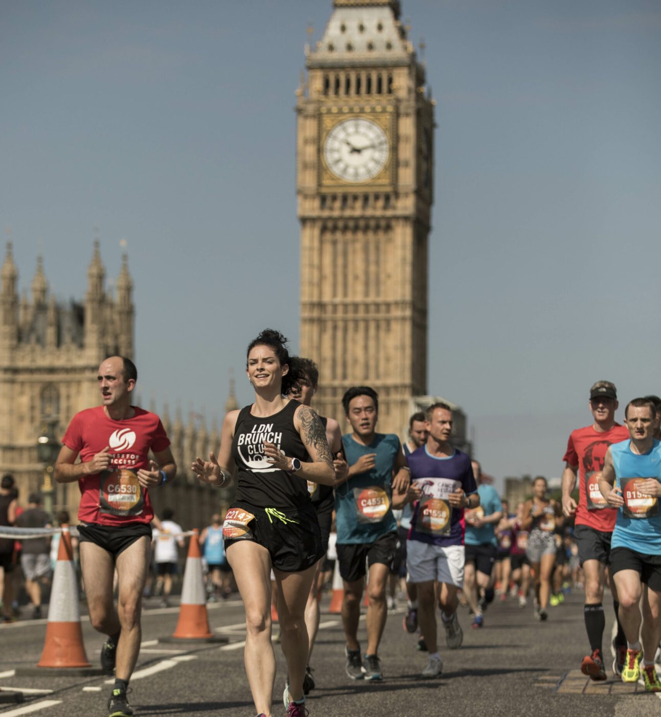 Runners running past Big Ben