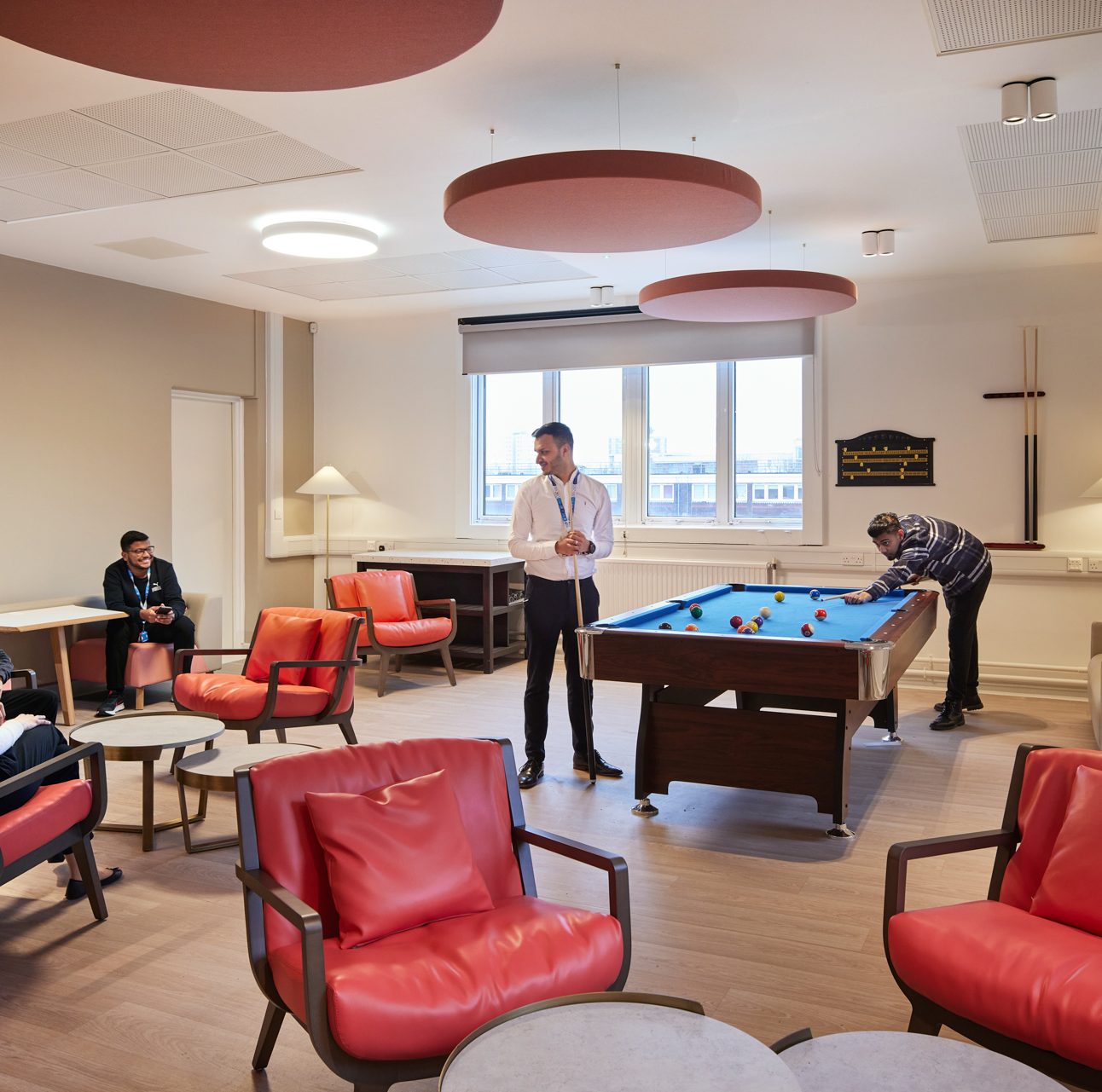 Barts Health NHS Trust staff relax in the wellbeing hub at Mile End Hospital