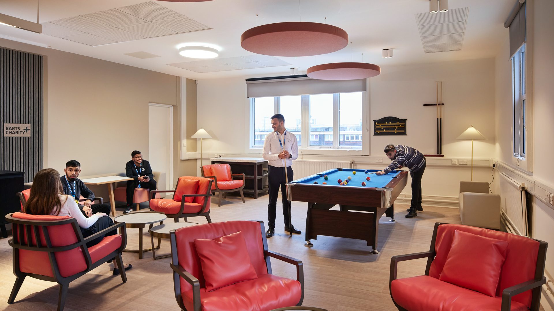 Barts Health NHS Trust staff relax in the wellbeing hub at Mile End Hospital