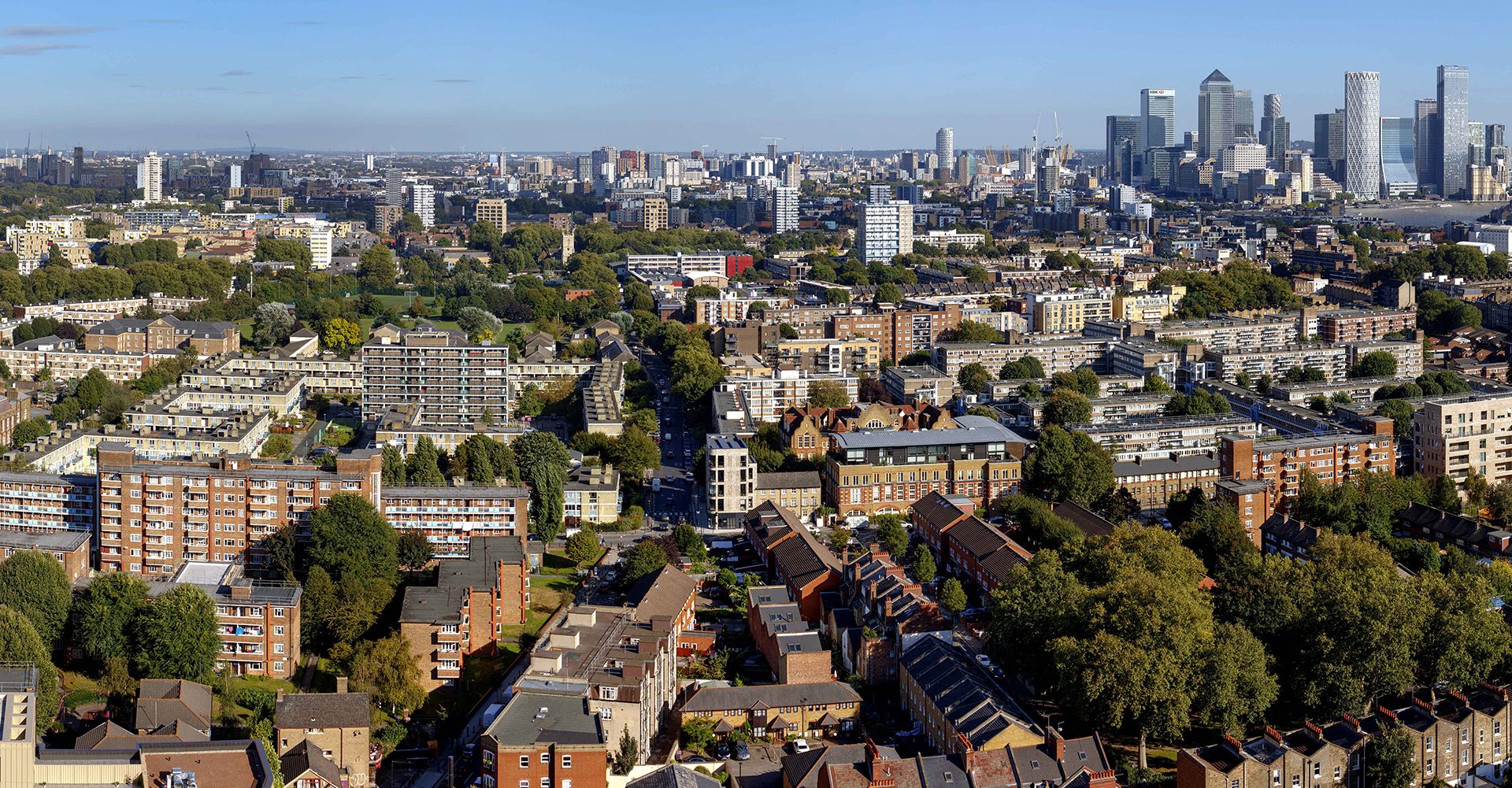 Panoramic photograph showing East London skyline