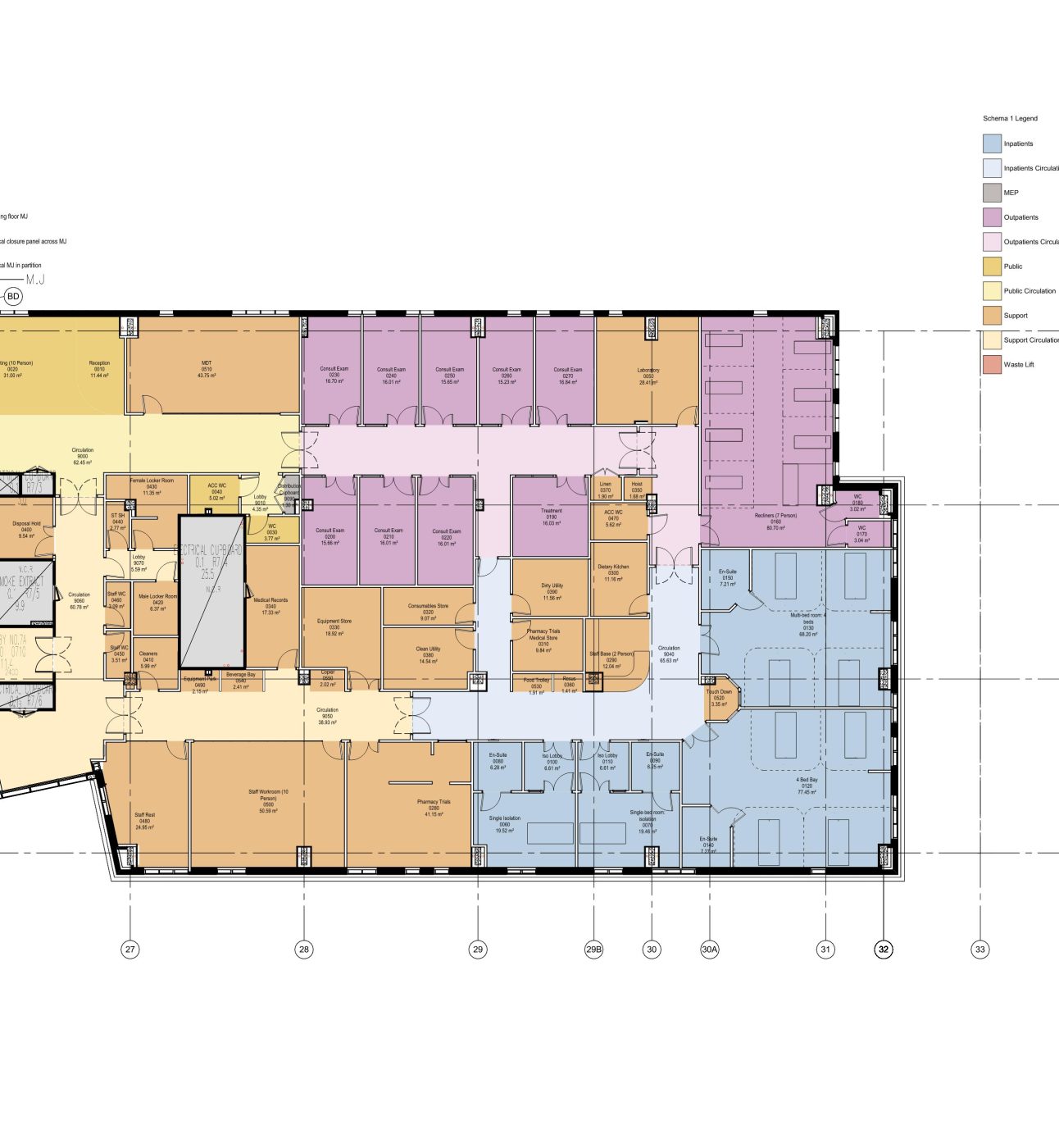 Architectural plan showing room plans for the new Clinical Research Facility