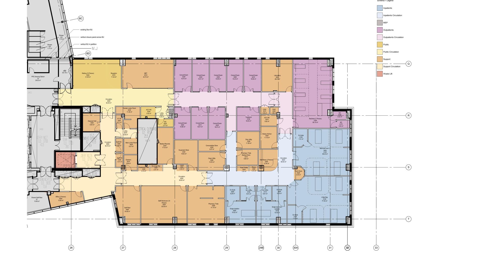 Architectural plan showing room plans for the new Clinical Research Facility