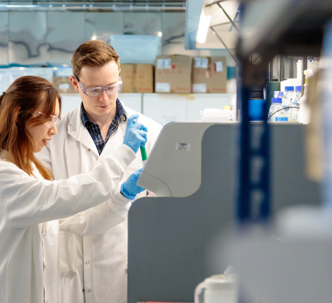 Researchers working in the lab