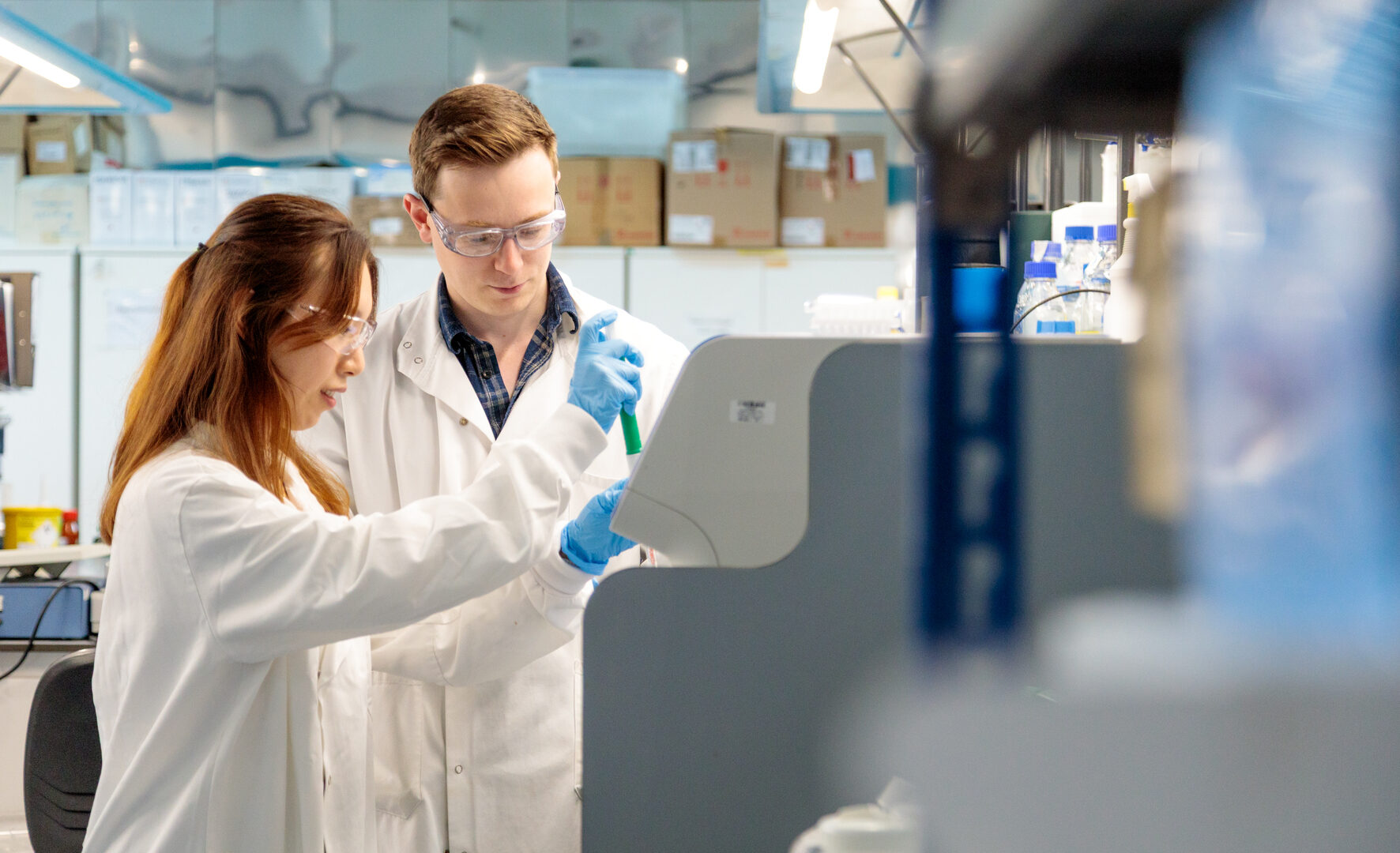Researchers working in the lab