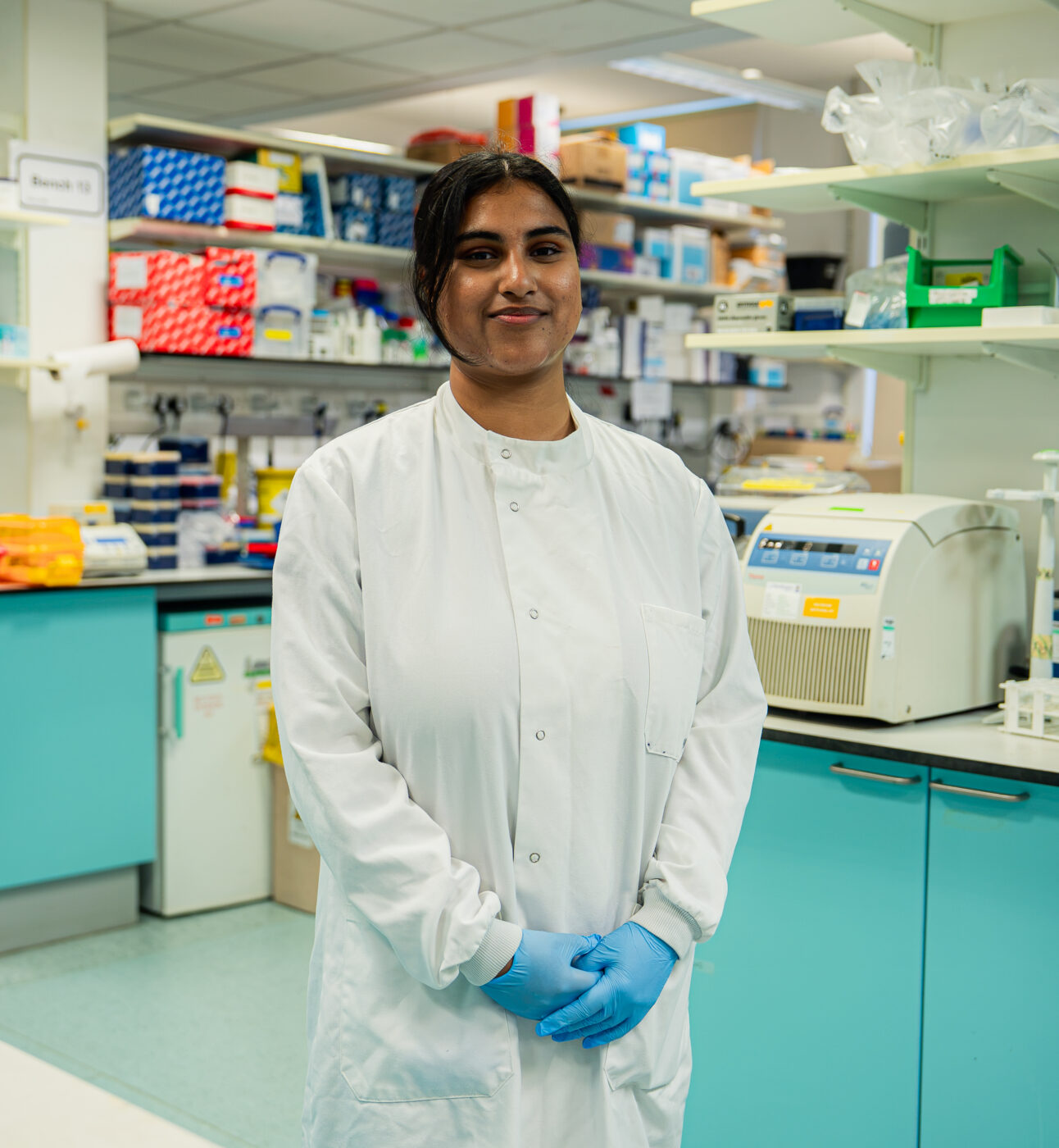Technicians at a lab at Barts Cancer Institute