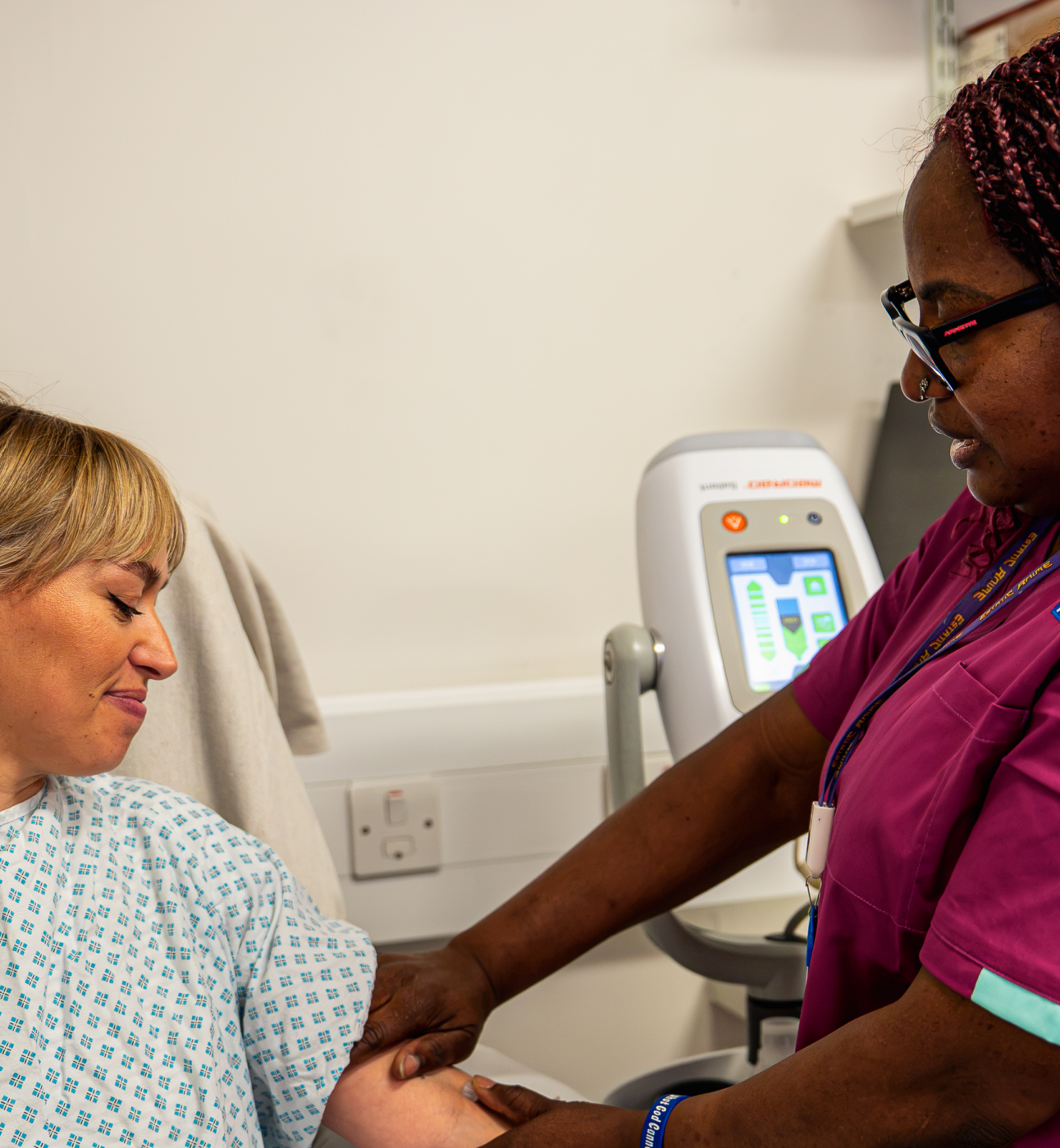 A patient getting ready for a mammogram at St Bartholomew's Hospital